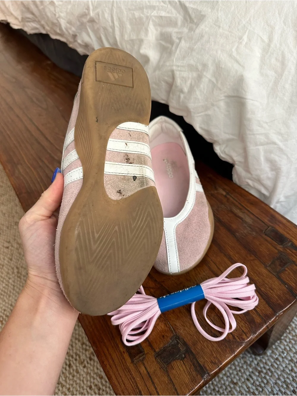 adidas mae taekwondo pink suede Mary Jane flat sneakers with new laces